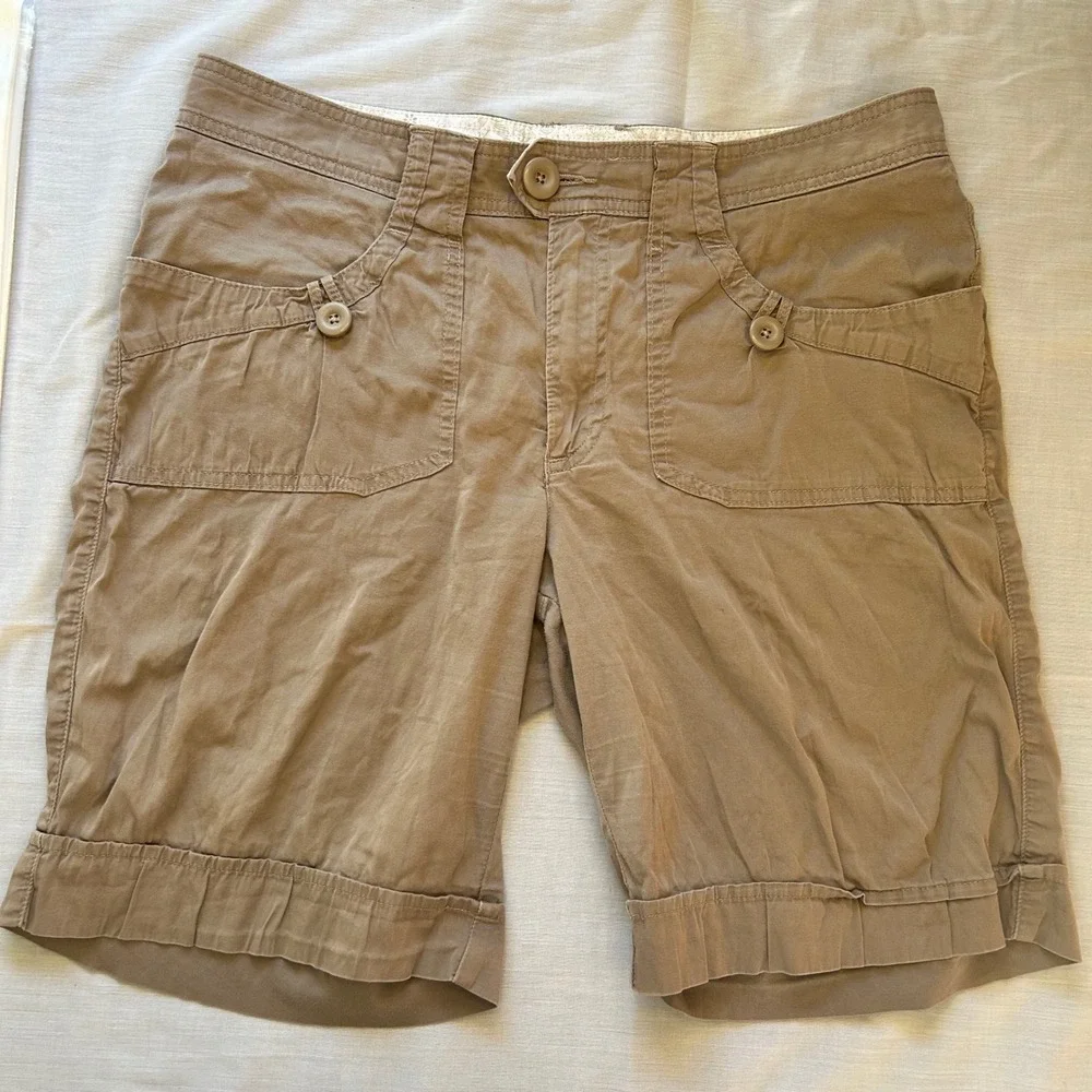 Lee Cargo Shorts Women 14 Medium Tan One True Fit Low Rise Utility Cuffed Khaki